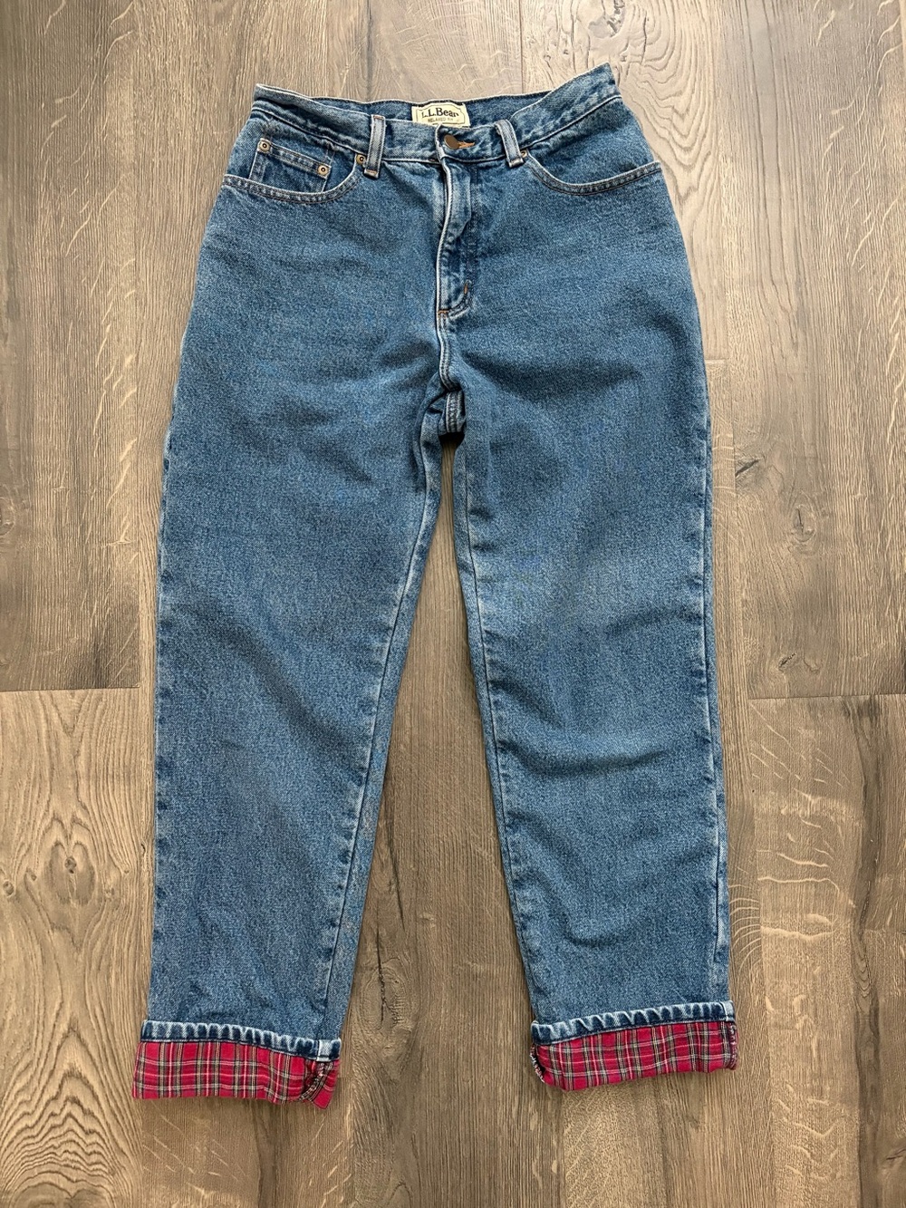 Vintage L.L. Bean Blue Flannel Lined Jeans - Red Plaid